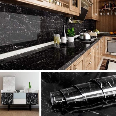 Self Adhesive Black & White Marble Sheet for Kitchen / Waterproof Anti Oil & Heat Resistant Wallpaper Sheet (2 Feet x 6.5 feet)