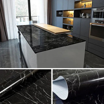 (Pack of 5) Self Adhesive Black  Marble Sheet for Kitchen / Waterproof Anti Oil & Heat Resistant Wallpaper Sheet (2 Feet x 6.5 feet)