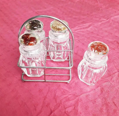 4 Pcs ACRYLIC Kitchen Salt & Pepper Shaker With Stainless Steel Holder